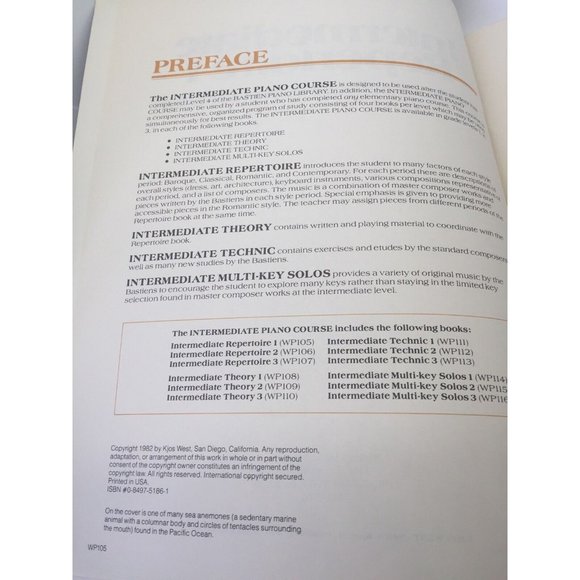 Intermediate Repertoire Level 1 Piano Course by James & Jane Bastien WP105 1982 - Picture 5 of 6